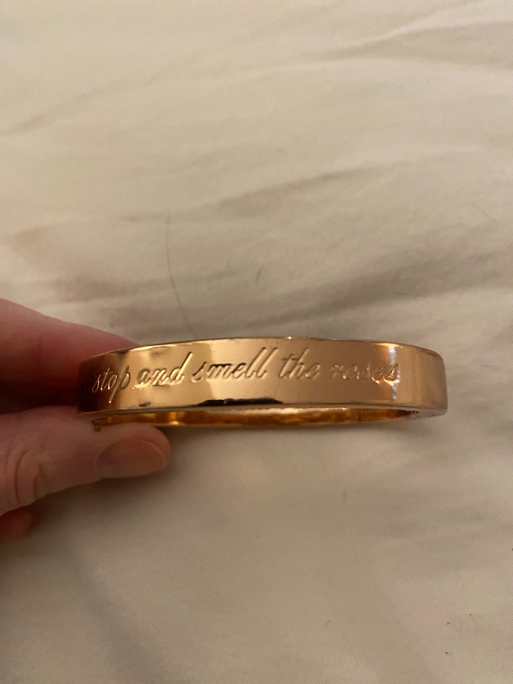 Kate Spade Engraved Rose Gold Bangle Bracelet - "Stop and Smell the Roses"